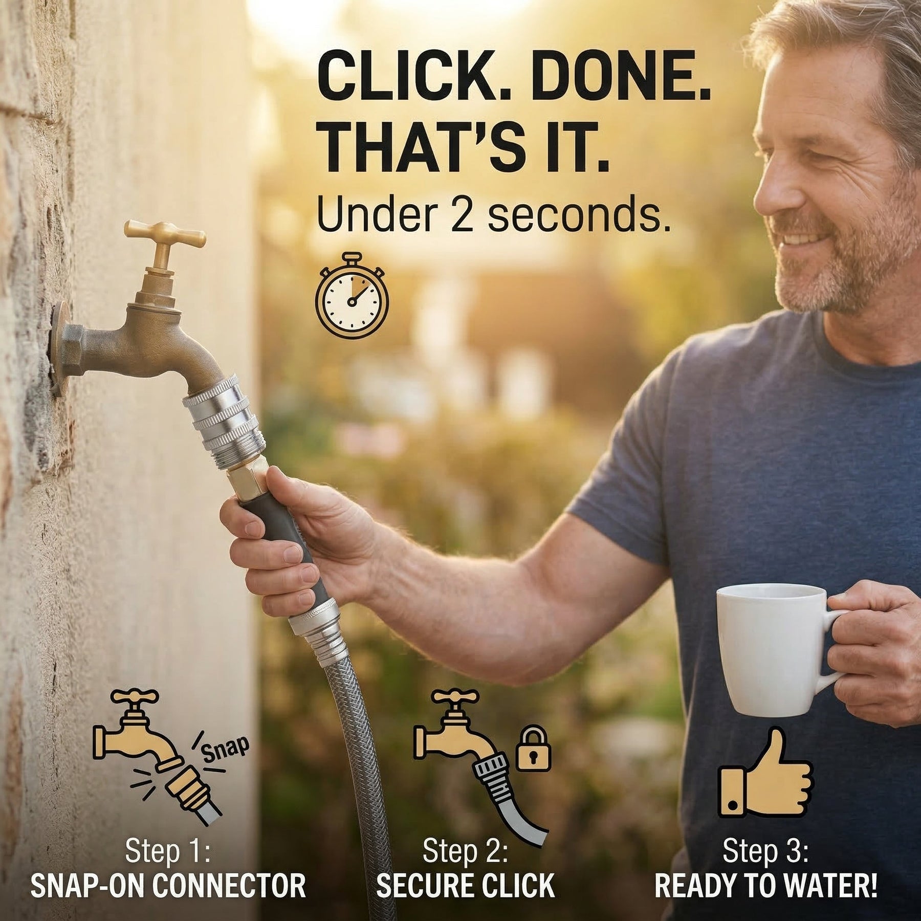 Flowsnap - Stainless Steel Garden Hose Quick Connect Set