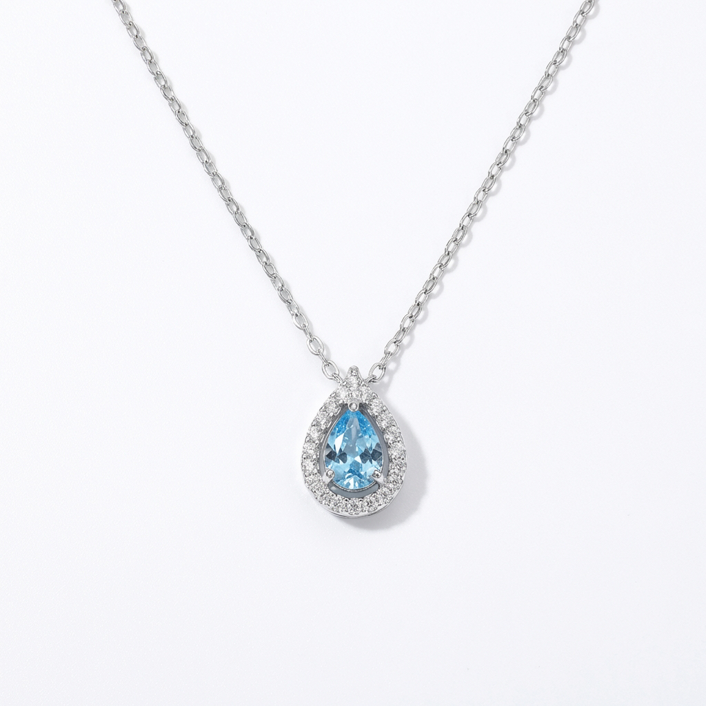 Lunaire - Aqua Blue Teardrop Pendant Necklace