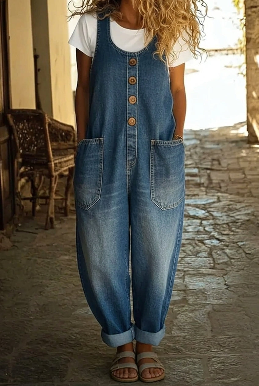 Saylor - Relaxed Button Front Denim Overalls