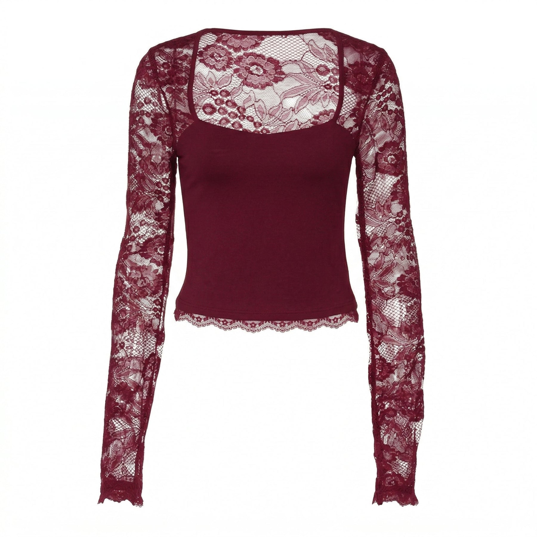 Lacelle – Women's Sheer Floral Lace Sleeve Top