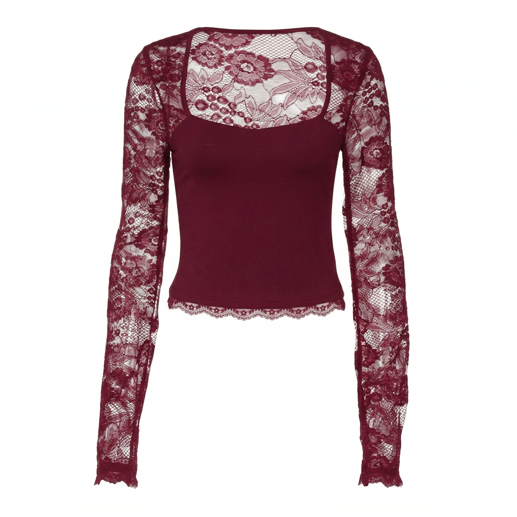 Lacelle – Women's Sheer Floral Lace Sleeve Top