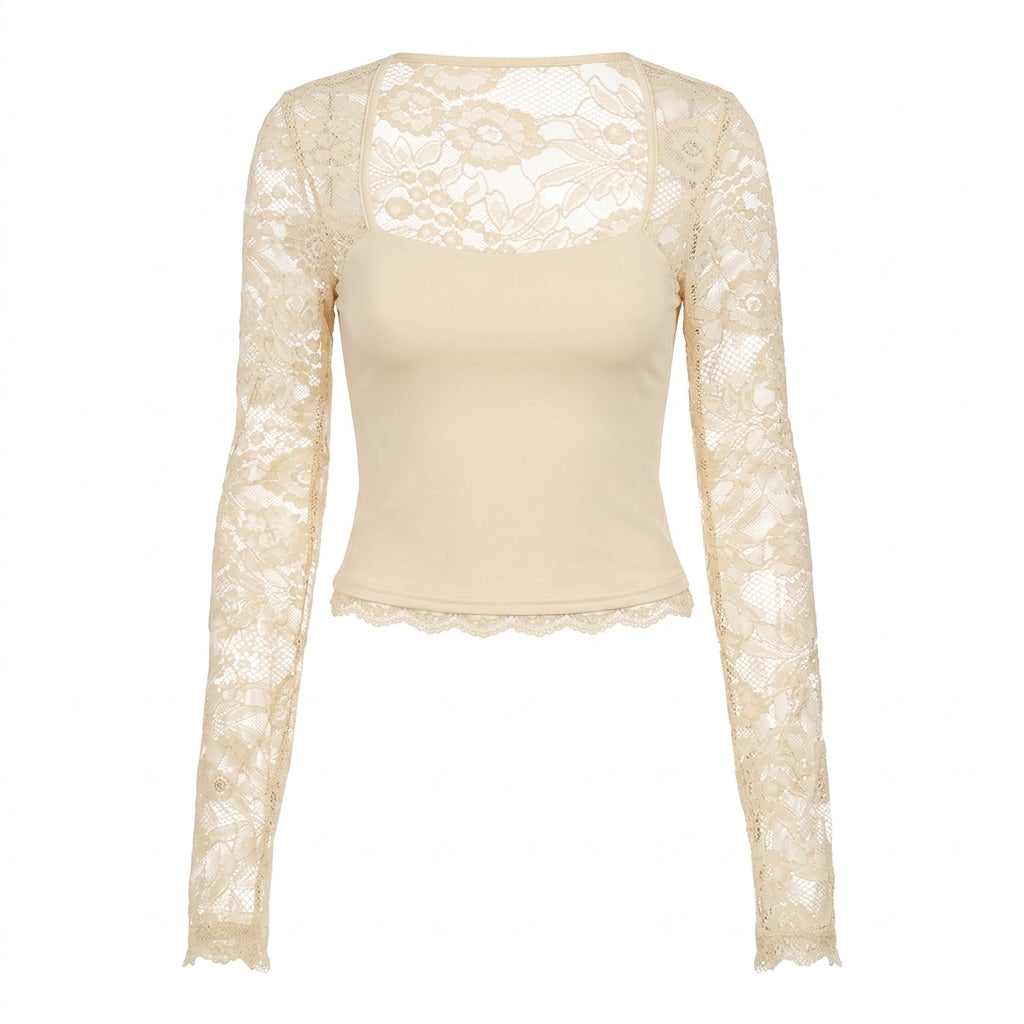 Lacelle – Women's Sheer Floral Lace Sleeve Top