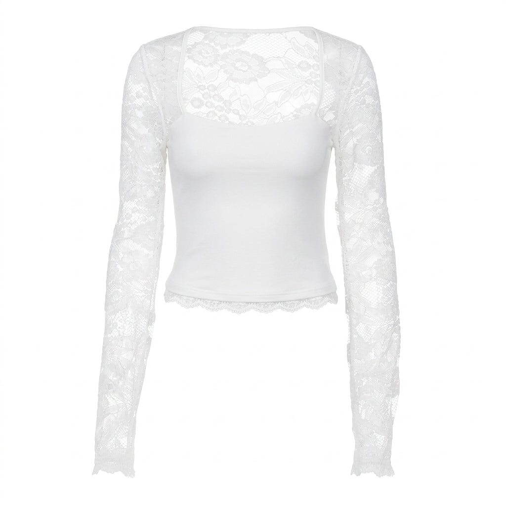 Lacelle – Women's Sheer Floral Lace Sleeve Top