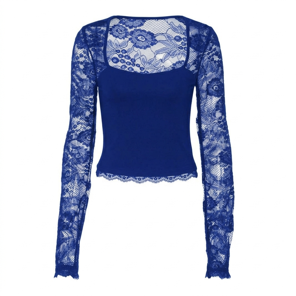 Lacelle – Women's Sheer Floral Lace Sleeve Top