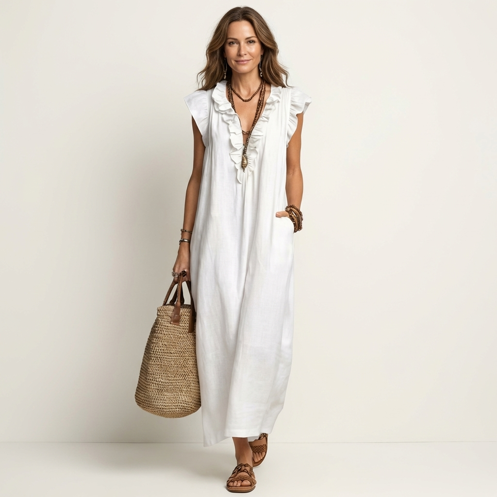 Long Dress Josette - Fluid Elegance with Ruffles