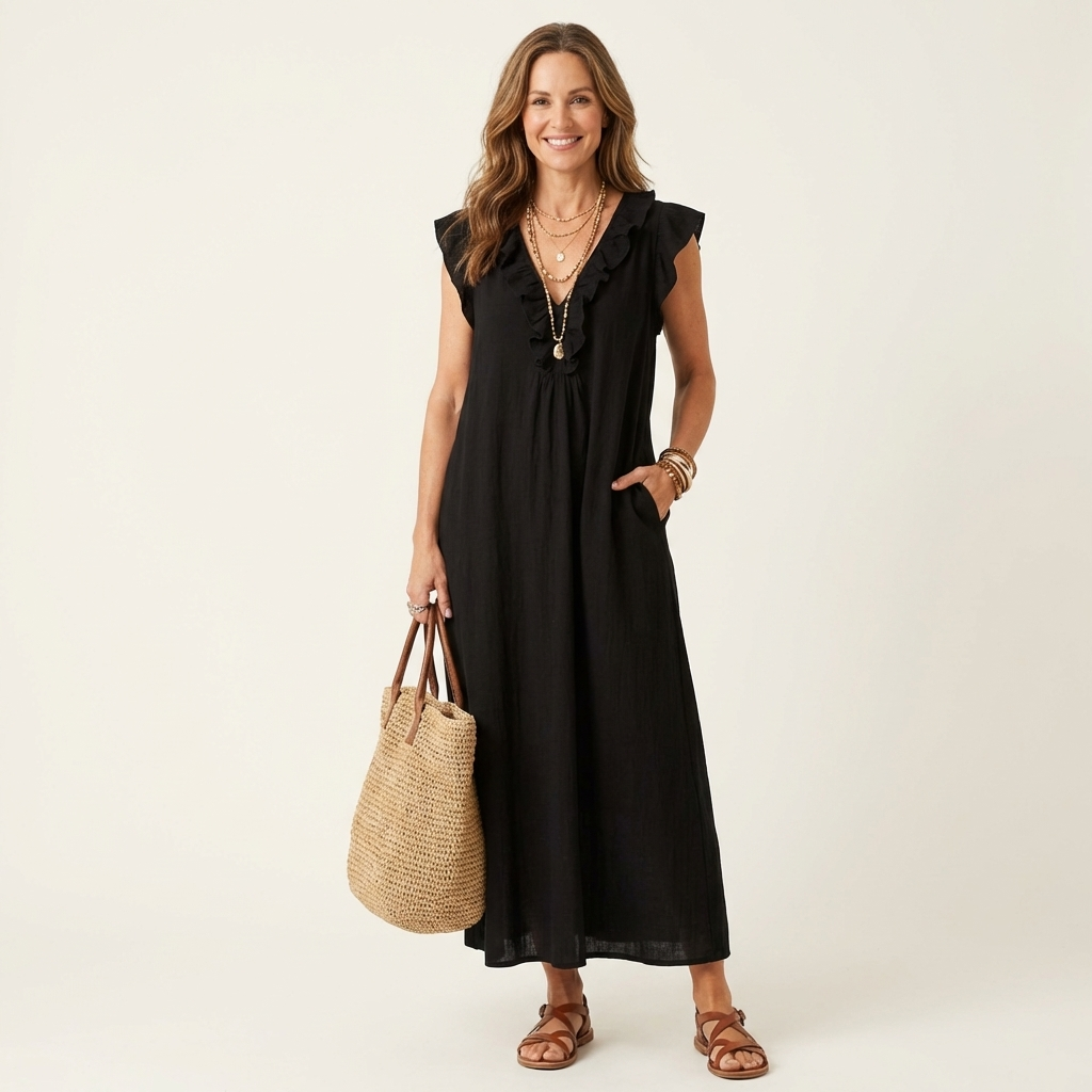 Long Dress Josette - Fluid Elegance with Ruffles
