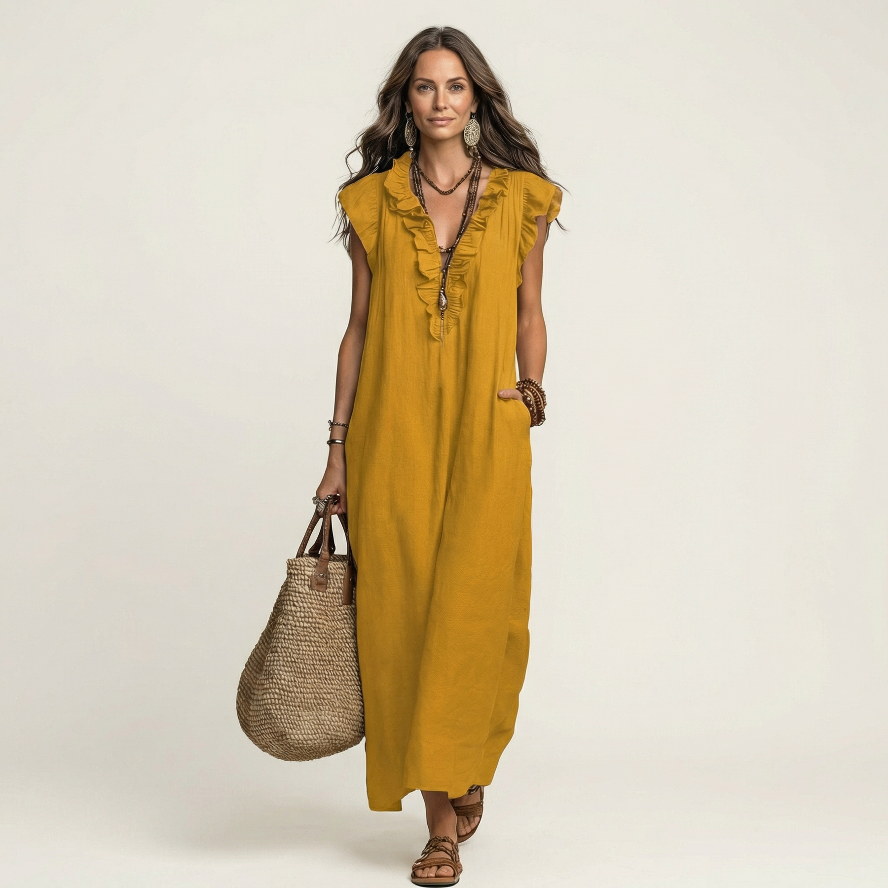 Long Dress Josette - Fluid Elegance with Ruffles