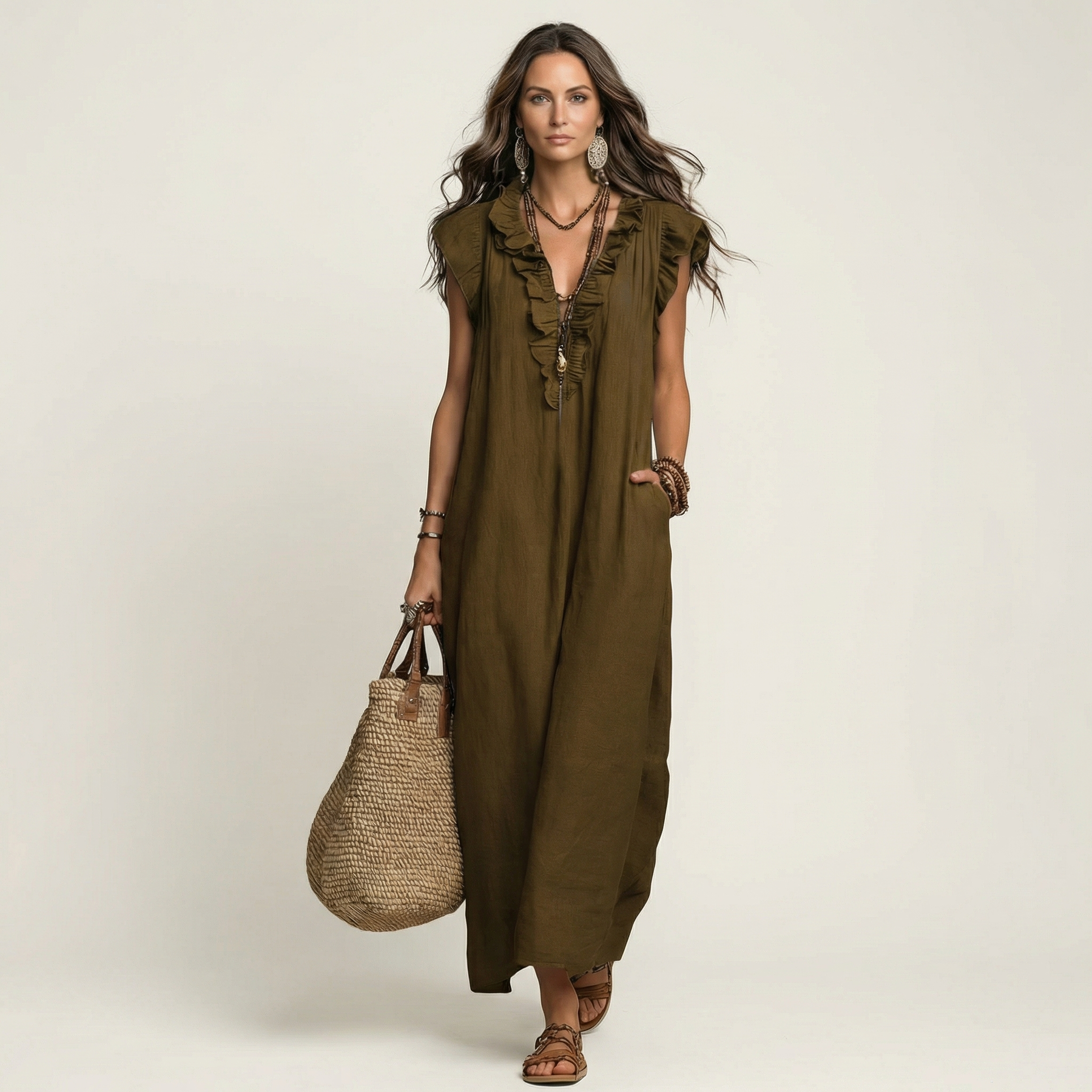 Long Dress Josette - Fluid Elegance with Ruffles