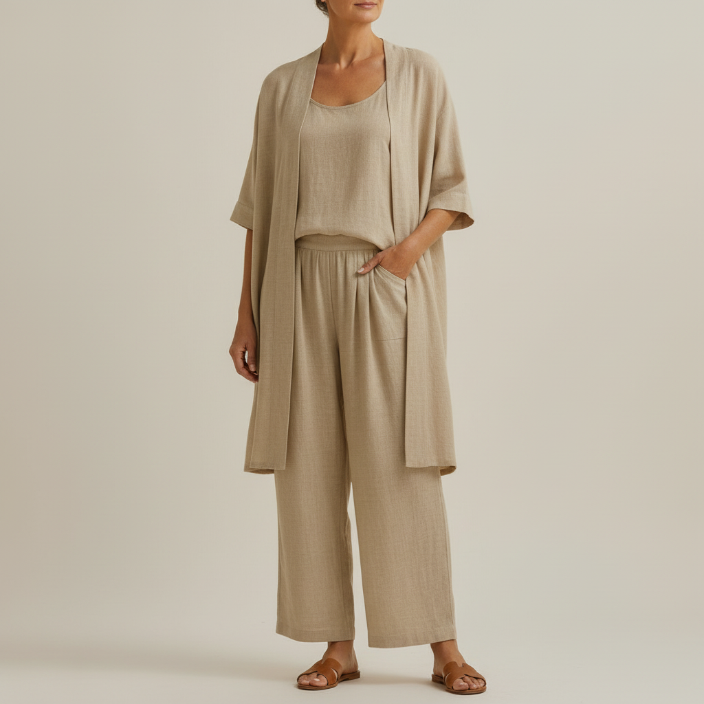 Barbara - Minimalist Set in Linen and Cotton, Composed of Three Pieces