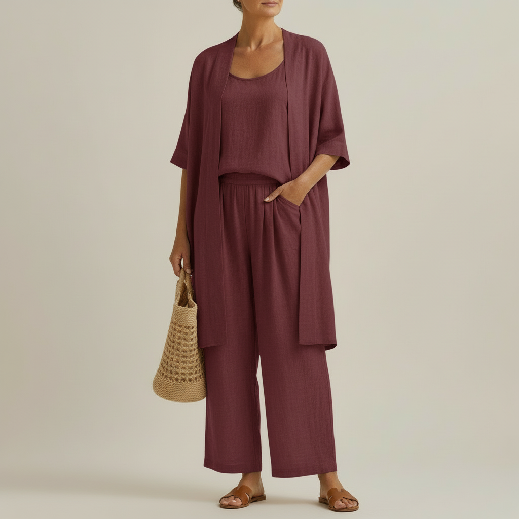 Barbara - Minimalist Set in Linen and Cotton, Composed of Three Pieces