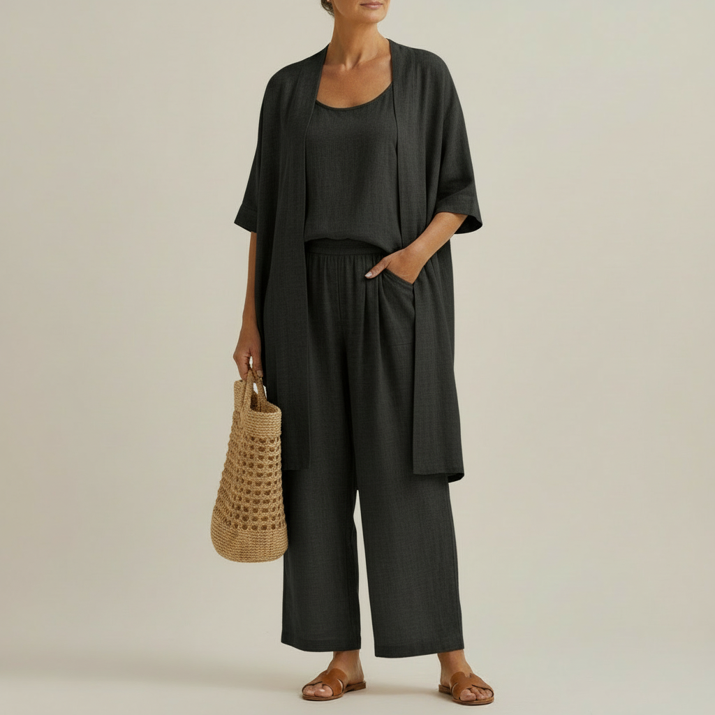 Barbara - Minimalist Set in Linen and Cotton, Composed of Three Pieces