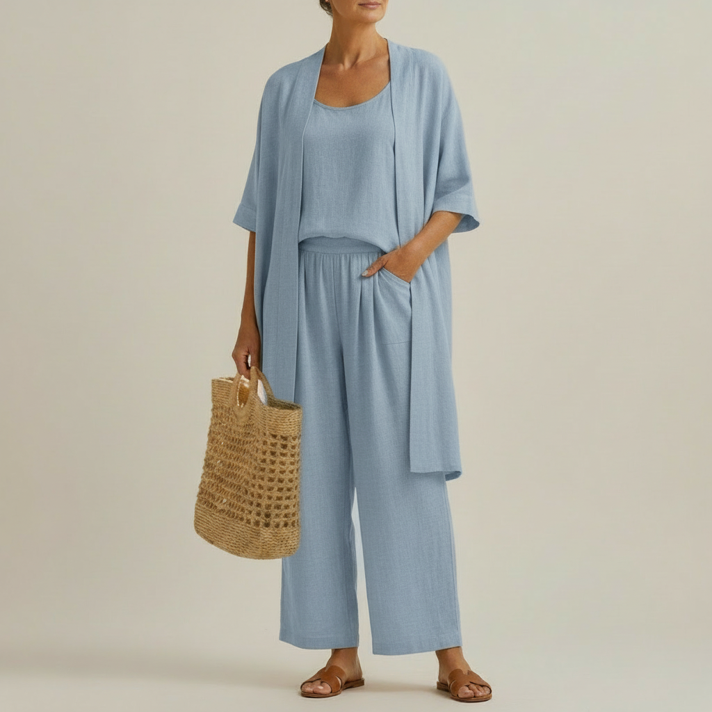 Barbara - Minimalist Set in Linen and Cotton, Composed of Three Pieces