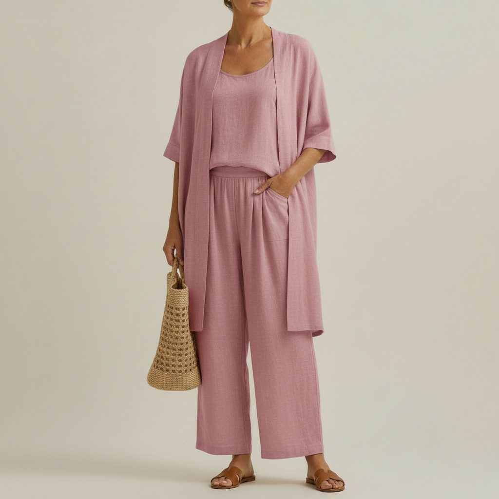Barbara - Minimalist Set in Linen and Cotton, Composed of Three Pieces