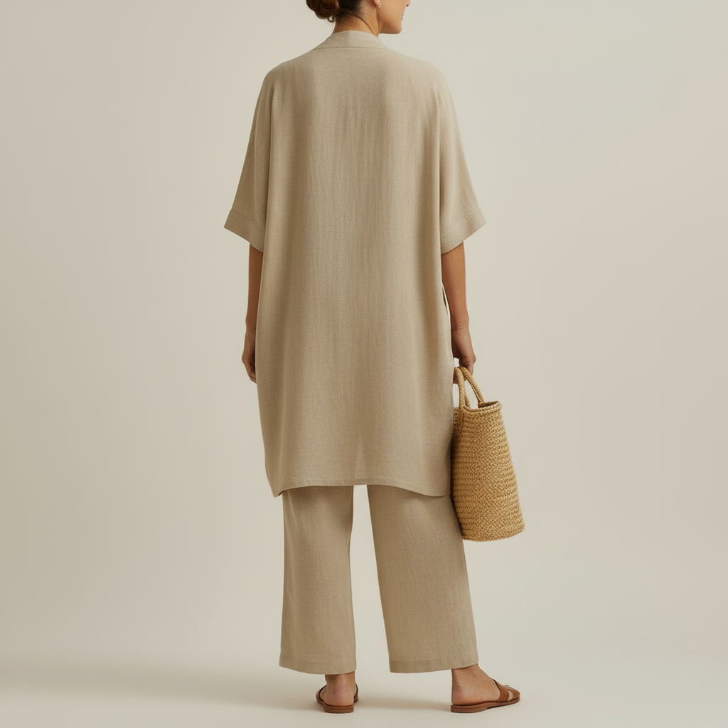 Barbara - Minimalist Set in Linen and Cotton, Composed of Three Pieces