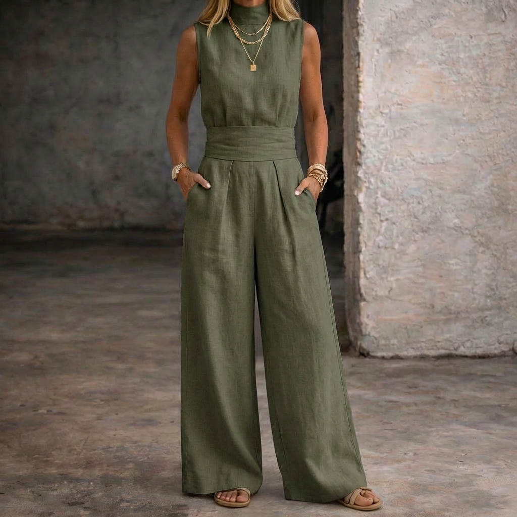Viola | Linen Sleeveless Jumpsuit with Wide Leg Pants