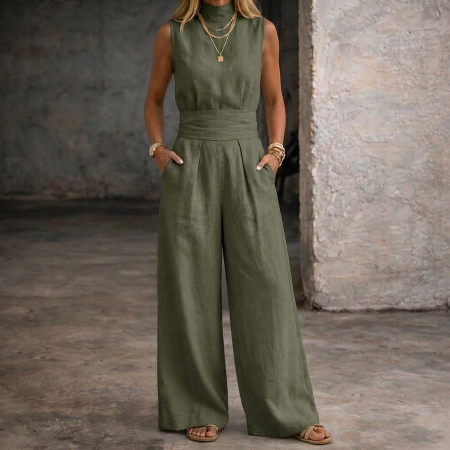 Viola | Linen Sleeveless Jumpsuit with Wide Leg Pants