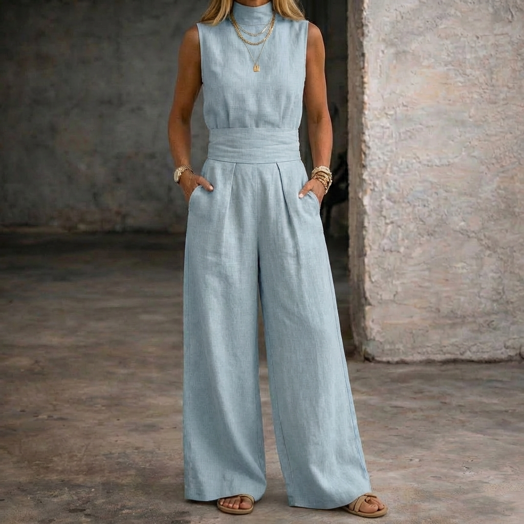 Viola | Linen Sleeveless Jumpsuit with Wide Leg Pants