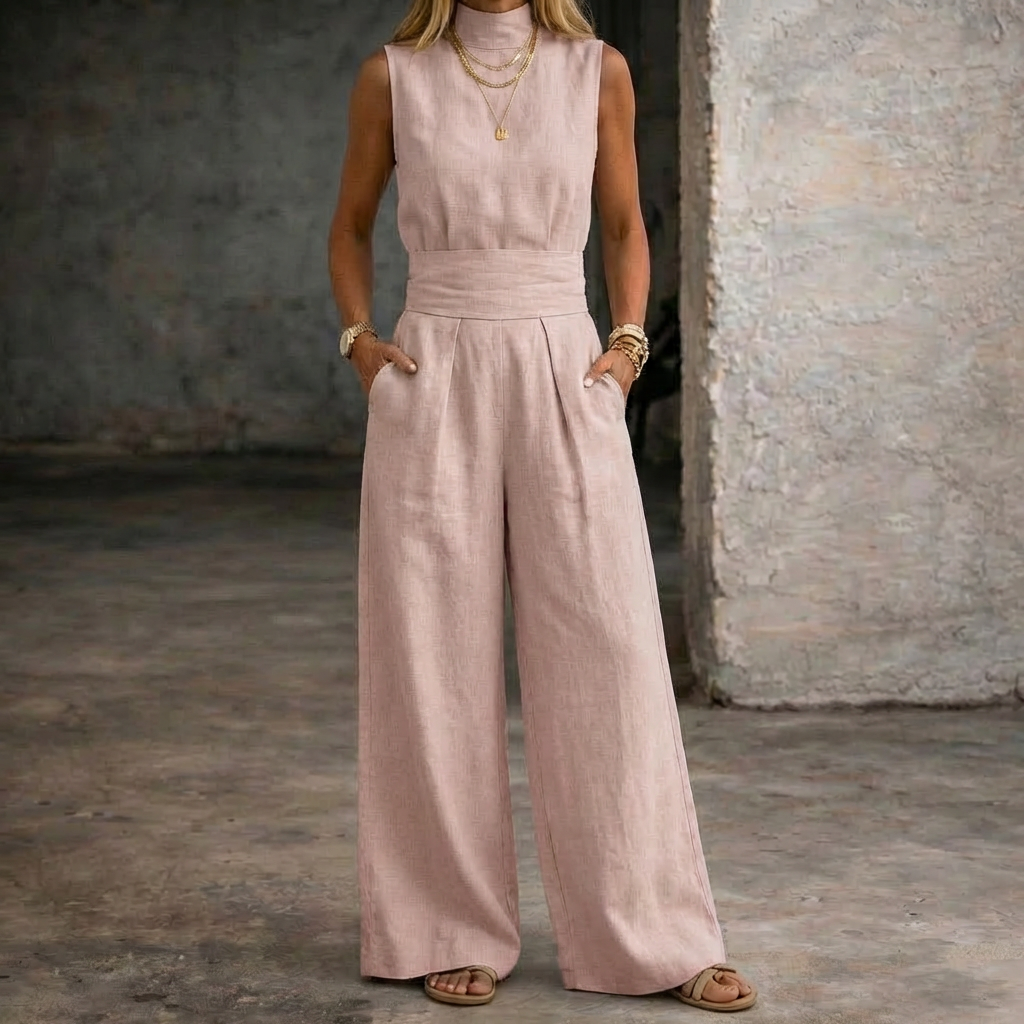 Viola | Linen Sleeveless Jumpsuit with Wide Leg Pants