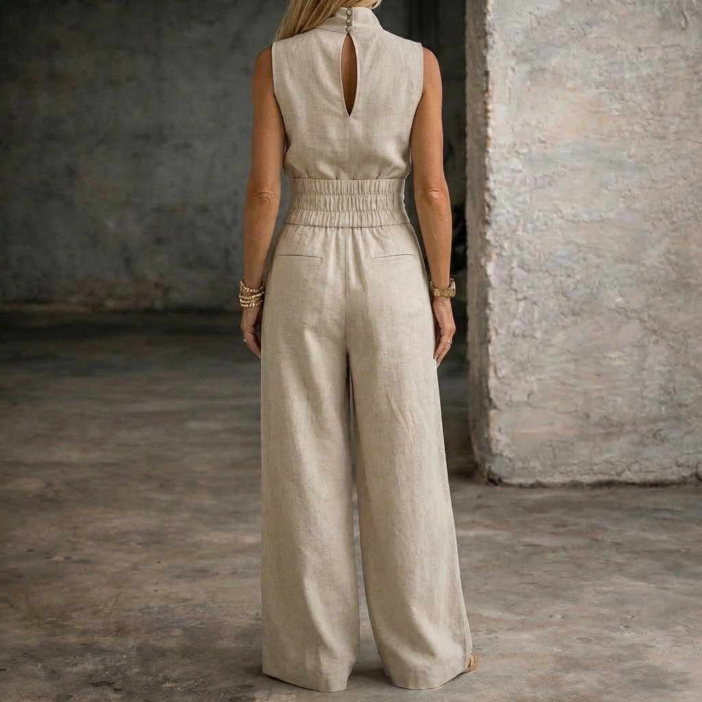Viola | Linen Sleeveless Jumpsuit with Wide Leg Pants
