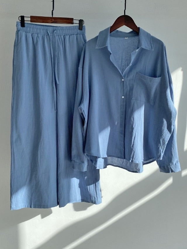 Women's Pants Sets Bolero Top Long Sleeve Shirt Collar