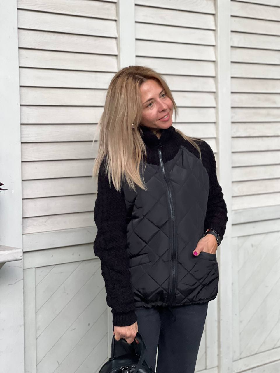 BROOKE – COZY QUILTED KNIT-SLEEVE JACKET