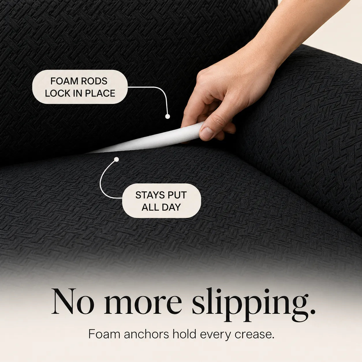 Covella – Stretch Jacquard polyester Sofa Cover with Anti-Slip Foam Rods