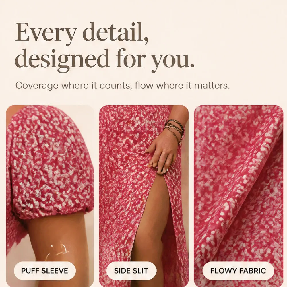 Florenza – Floral Midi Dress with Smocked Bodice and Side Slit