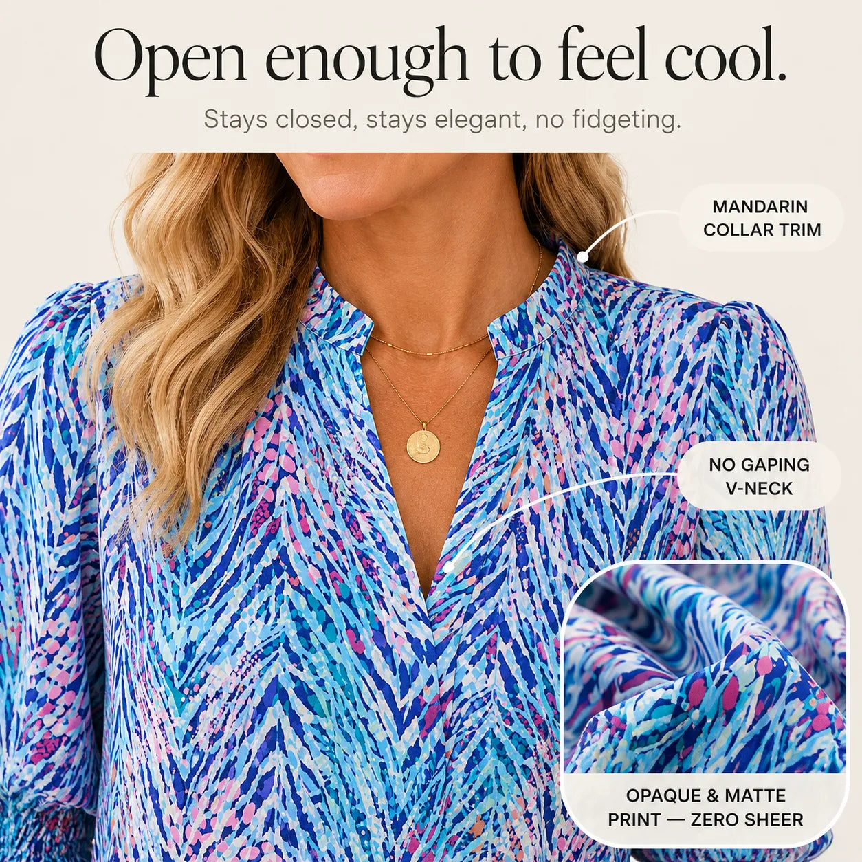 Elowen – Women's V-Neck Puff Sleeve Blouse with Smocked Cuffs, Flowy Floral Top