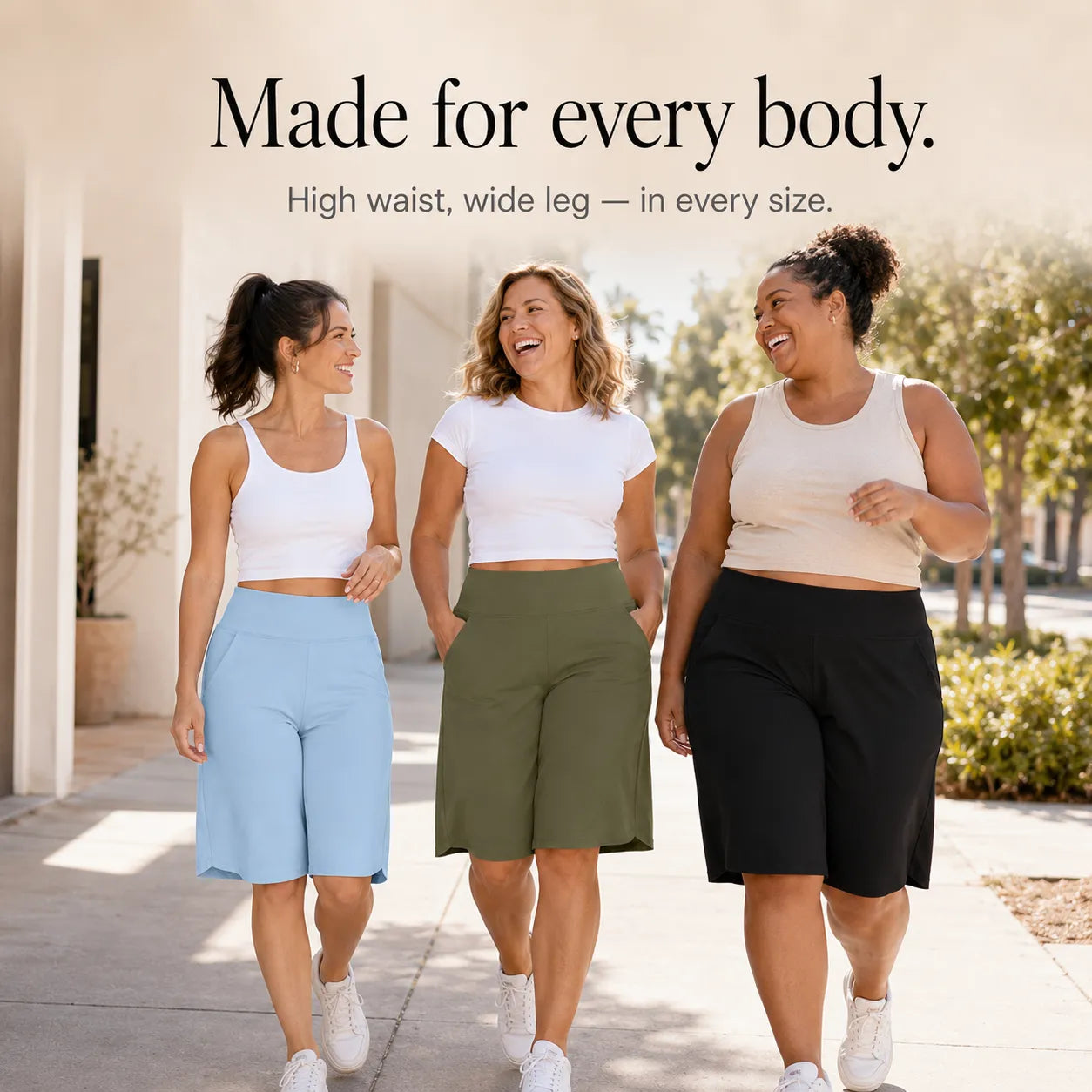 Brisella – Knee Length Wide Leg Cooling Shorts with Pockets for Women