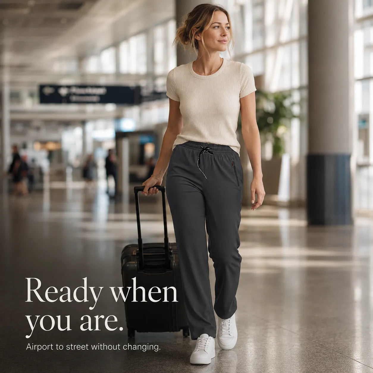 Aerelle – Women's Lightweight High Waist Pants with Zip Pockets