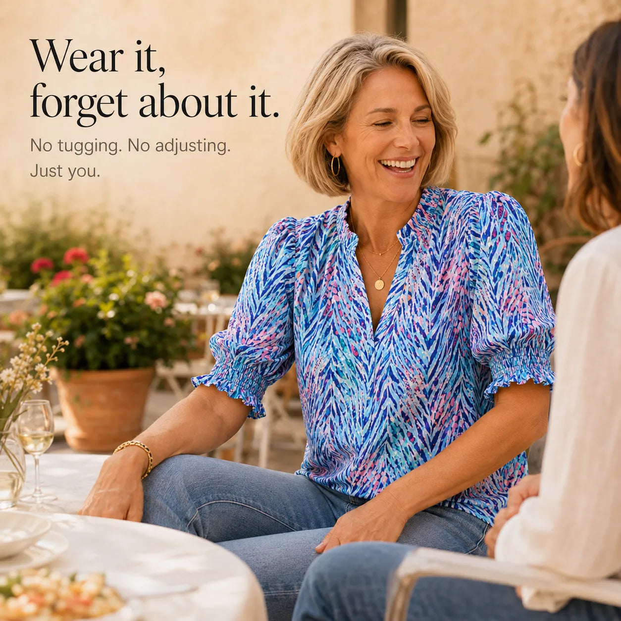 Elowen – Women's V-Neck Puff Sleeve Blouse with Smocked Cuffs, Flowy Floral Top