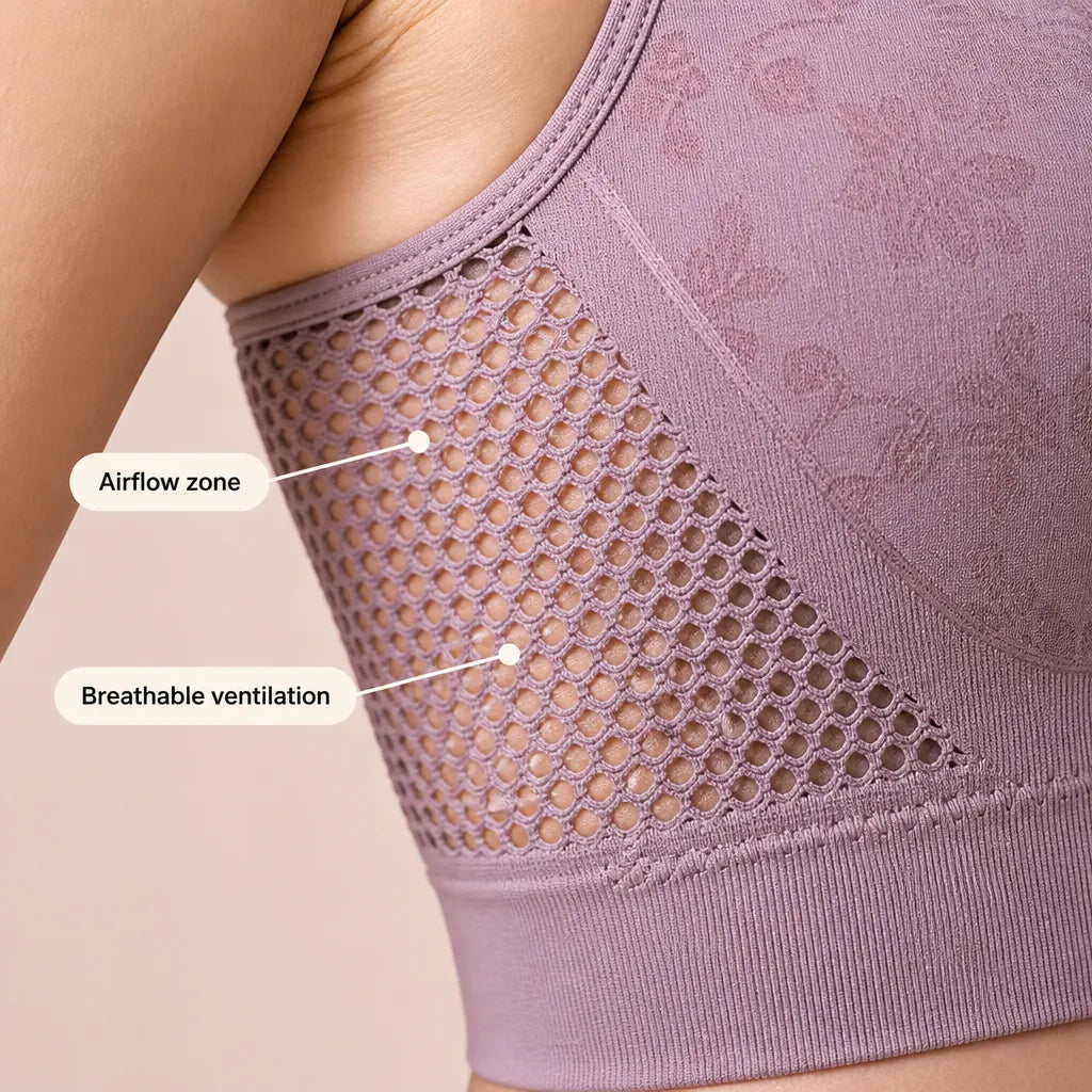 Aluvelle – Wireless Lift Bra with Breathable Mesh & Lace-look V-Neck