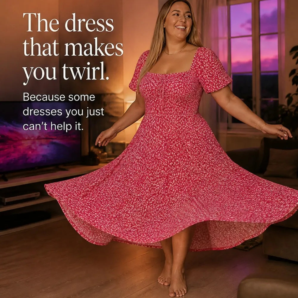 Florenza – Floral Midi Dress with Smocked Bodice and Side Slit