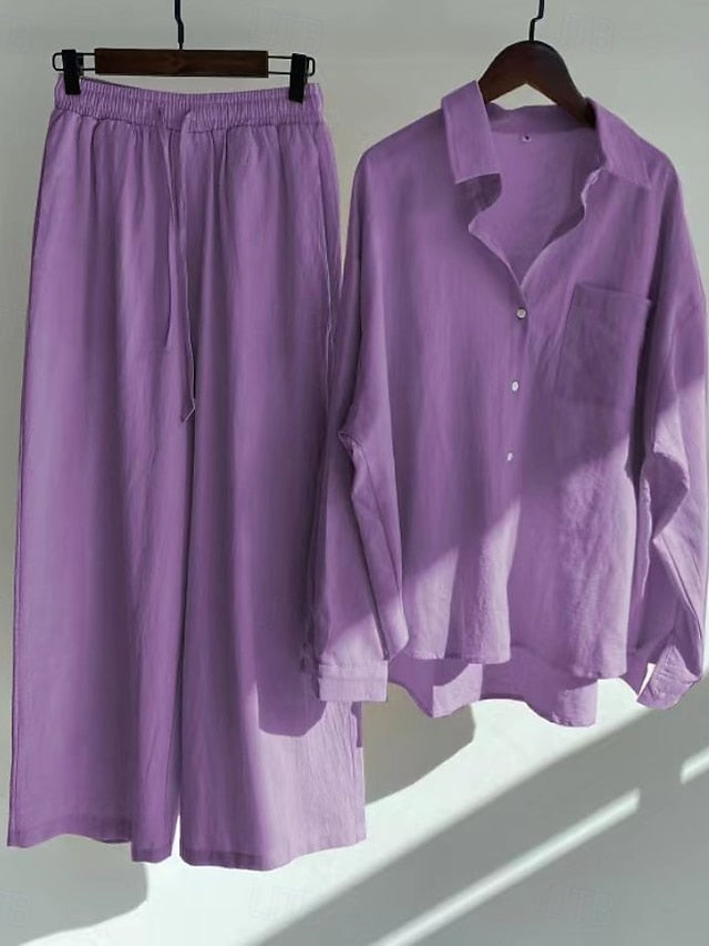 Women's Pants Sets Bolero Top Long Sleeve Shirt Collar