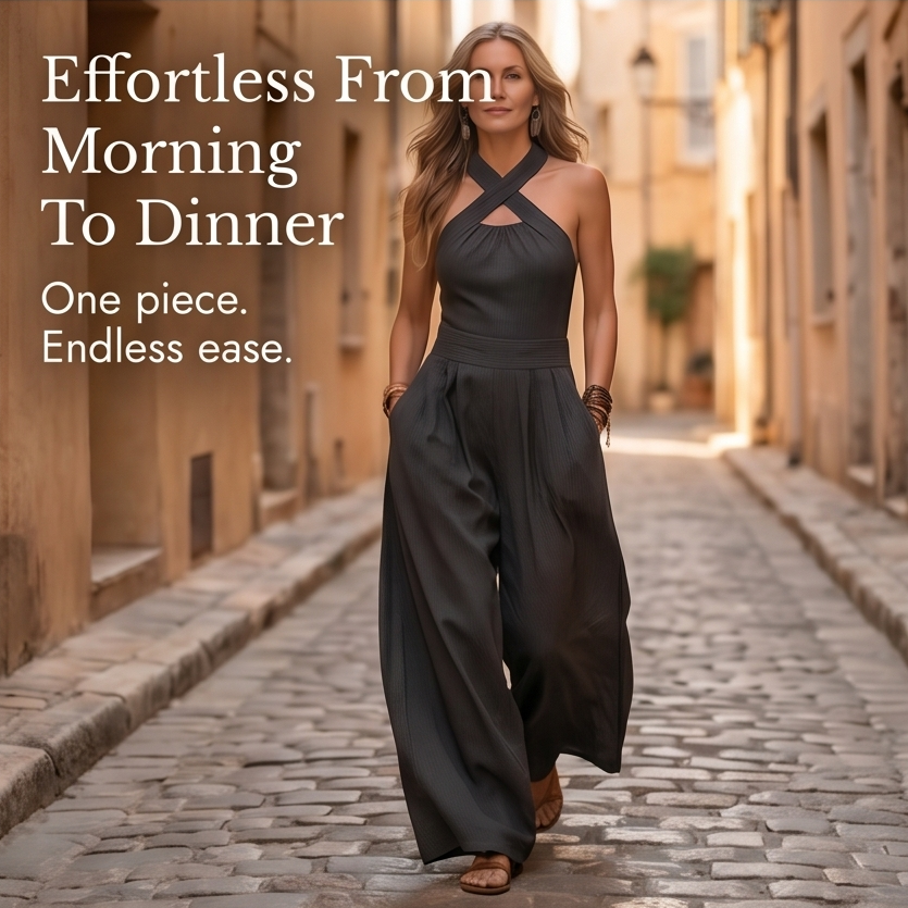 Karissa – Women's Flowing Wide-Leg Halter Jumpsuit
