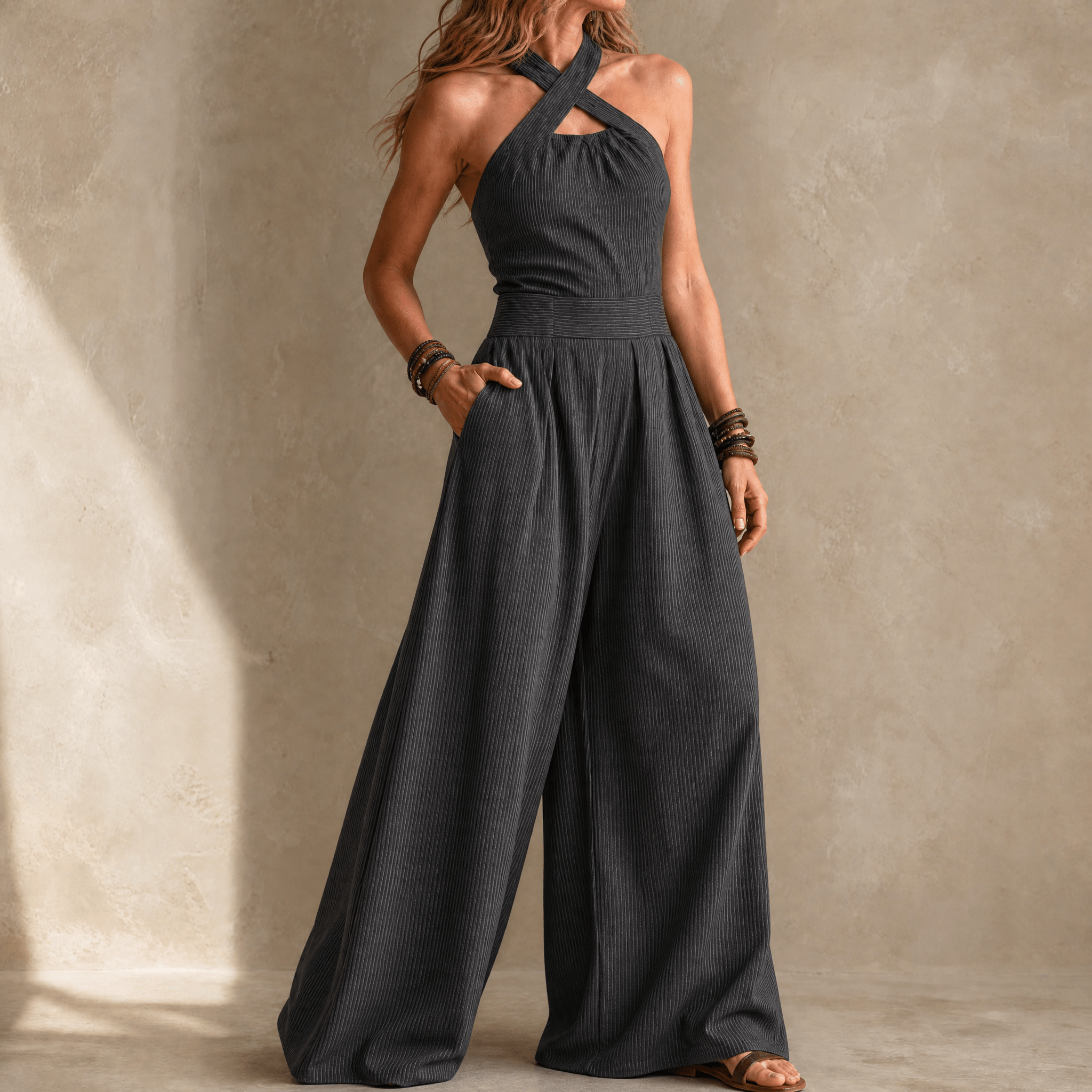 Karissa – Women's Flowing Wide-Leg Halter Jumpsuit