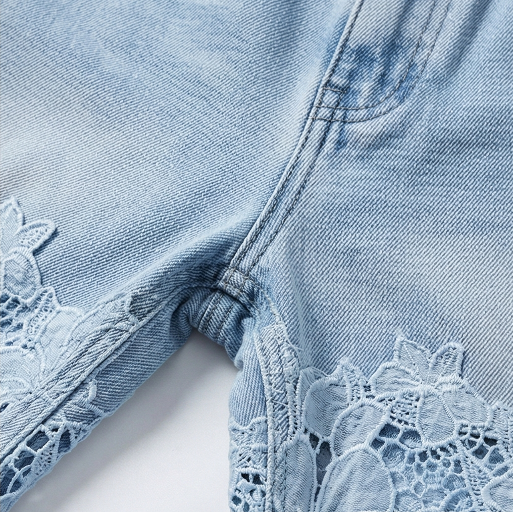 Laceveil – Women's Floral Lace Patchwork Wide Leg Jeans