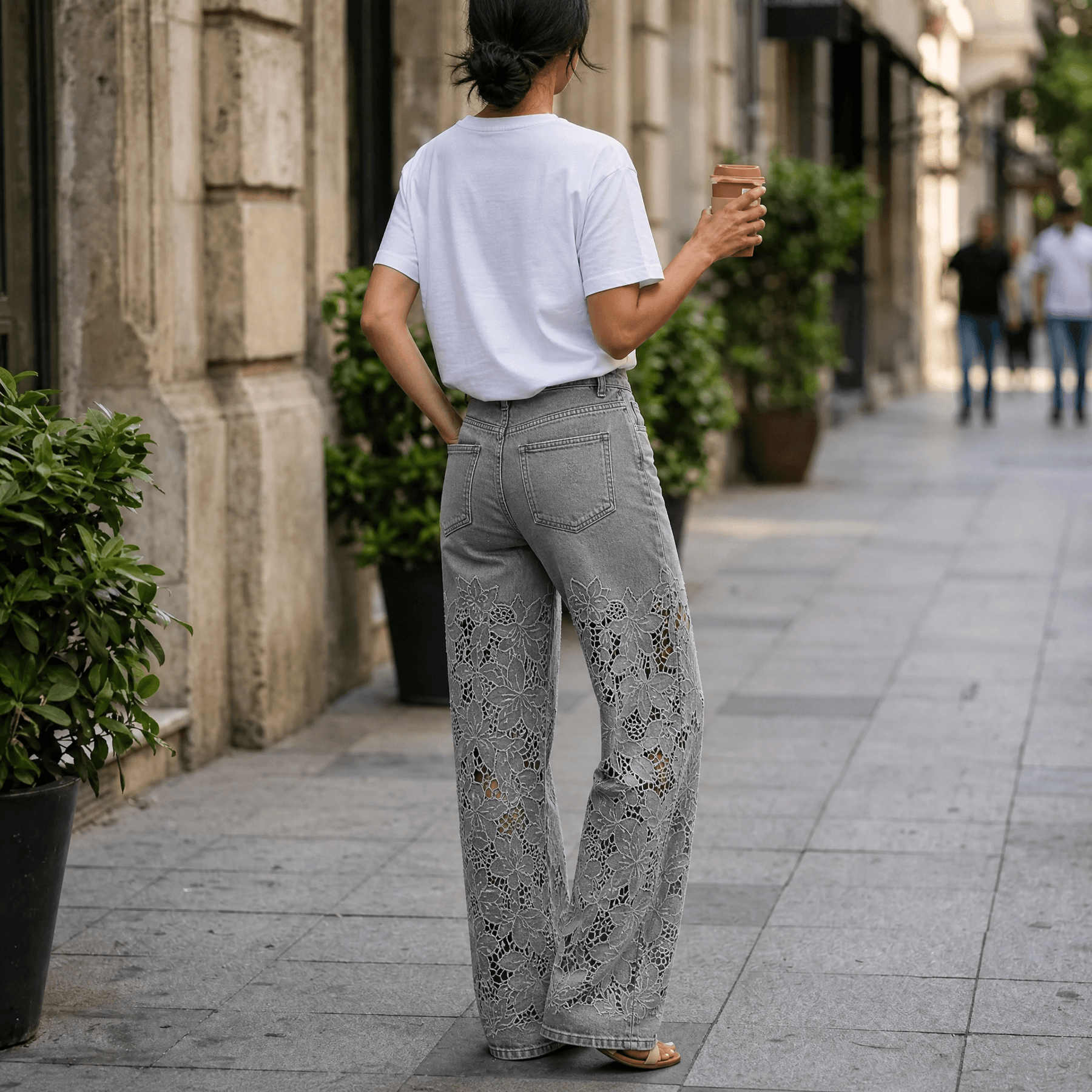 Laceveil – Women's Floral Lace Patchwork Wide Leg Jeans