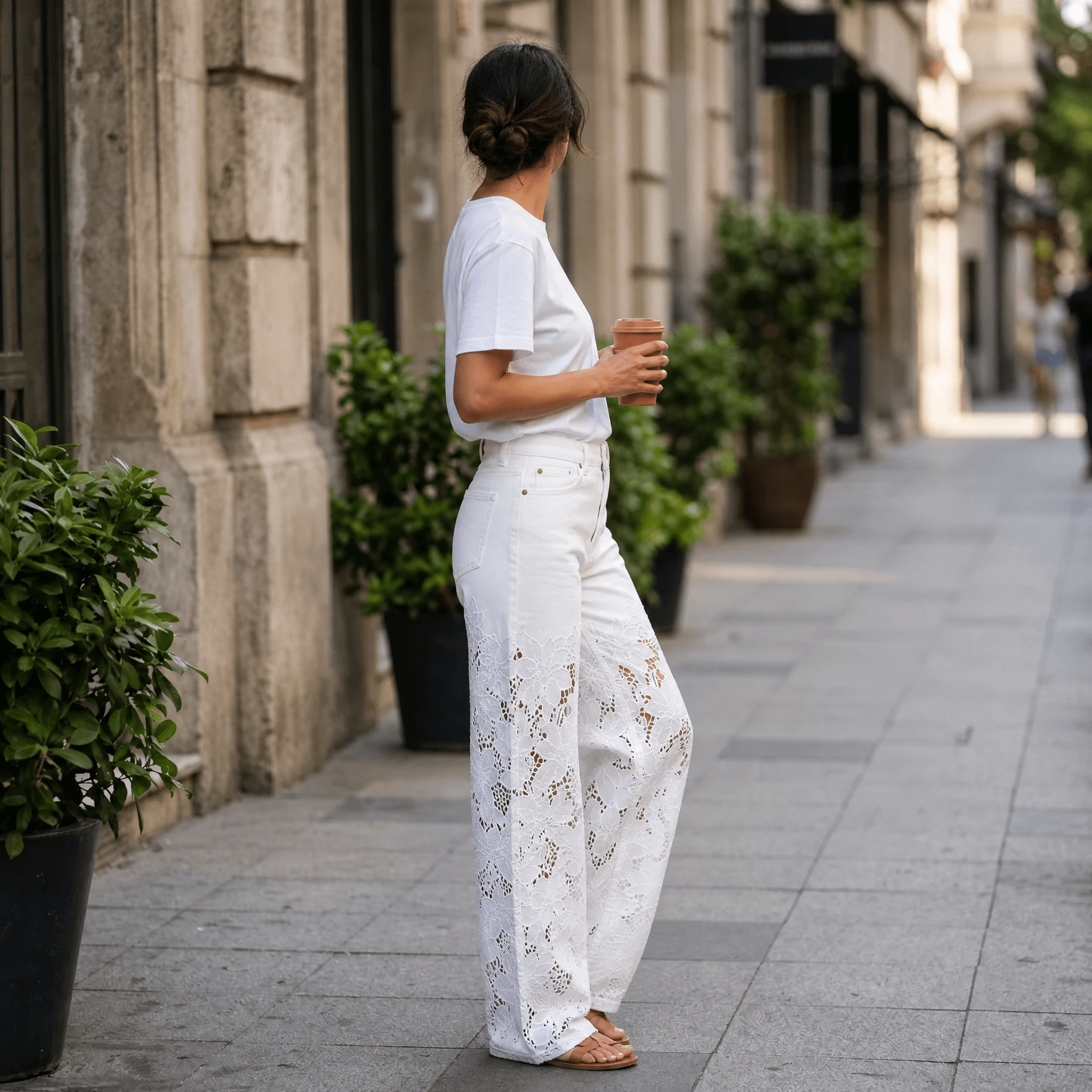 Laceveil – Women's Floral Lace Patchwork Wide Leg Jeans
