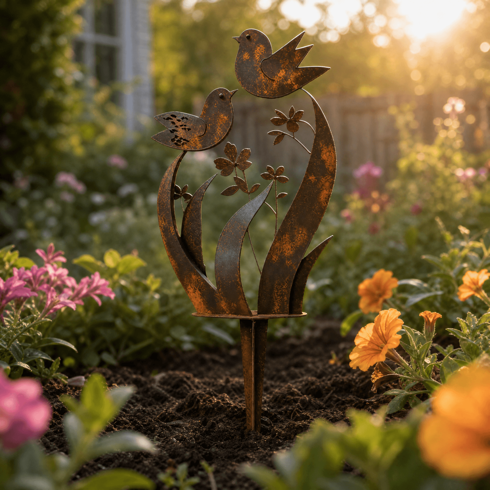 Lark & Iron – Rustic Bird & Wildflower Garden Stake