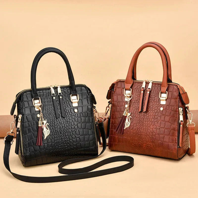 Crocodile-Embossed Leather Bag