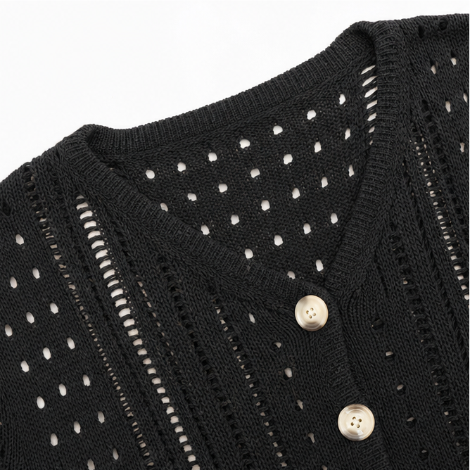 Lianora – Short Sleeve Open Knit Button Cardigan for Women
