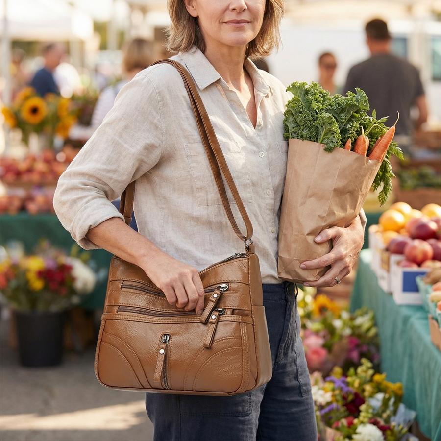 Caressa – Soft Leather Multi Pocket Crossbody Bag