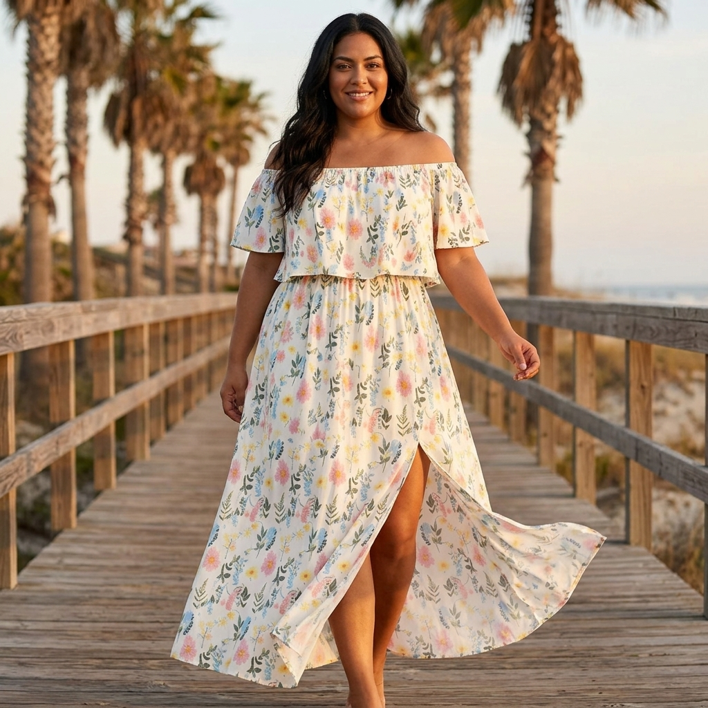 Florevia – Women's Off-Shoulder Floral Maxi Dress with Pockets