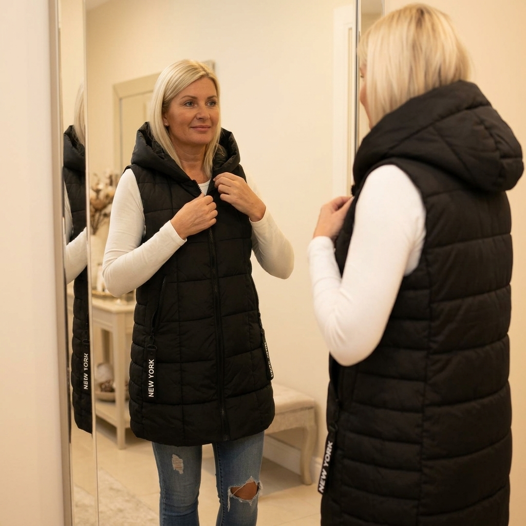 Covara – Long Quilted Puffer Vest with Hood