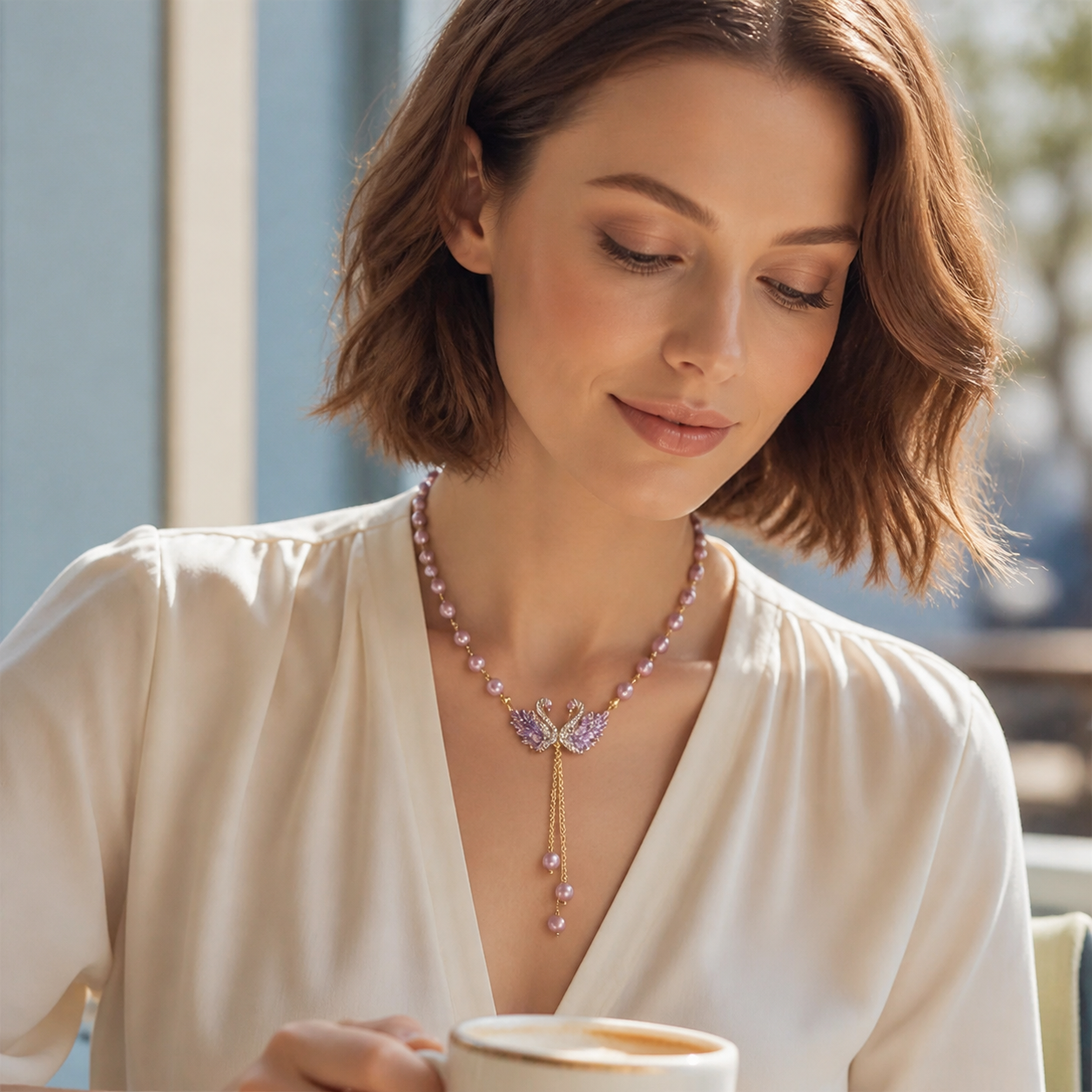 Lunabelle – Twin-Swan Pearl Tassel Necklace