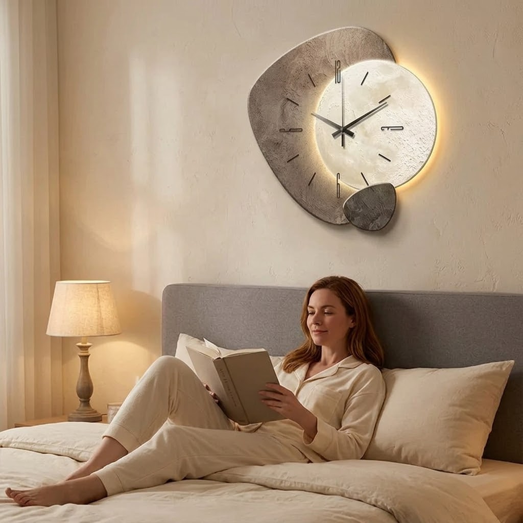 Lunara – Moon-Lit Wall Clock with Warm Backlight