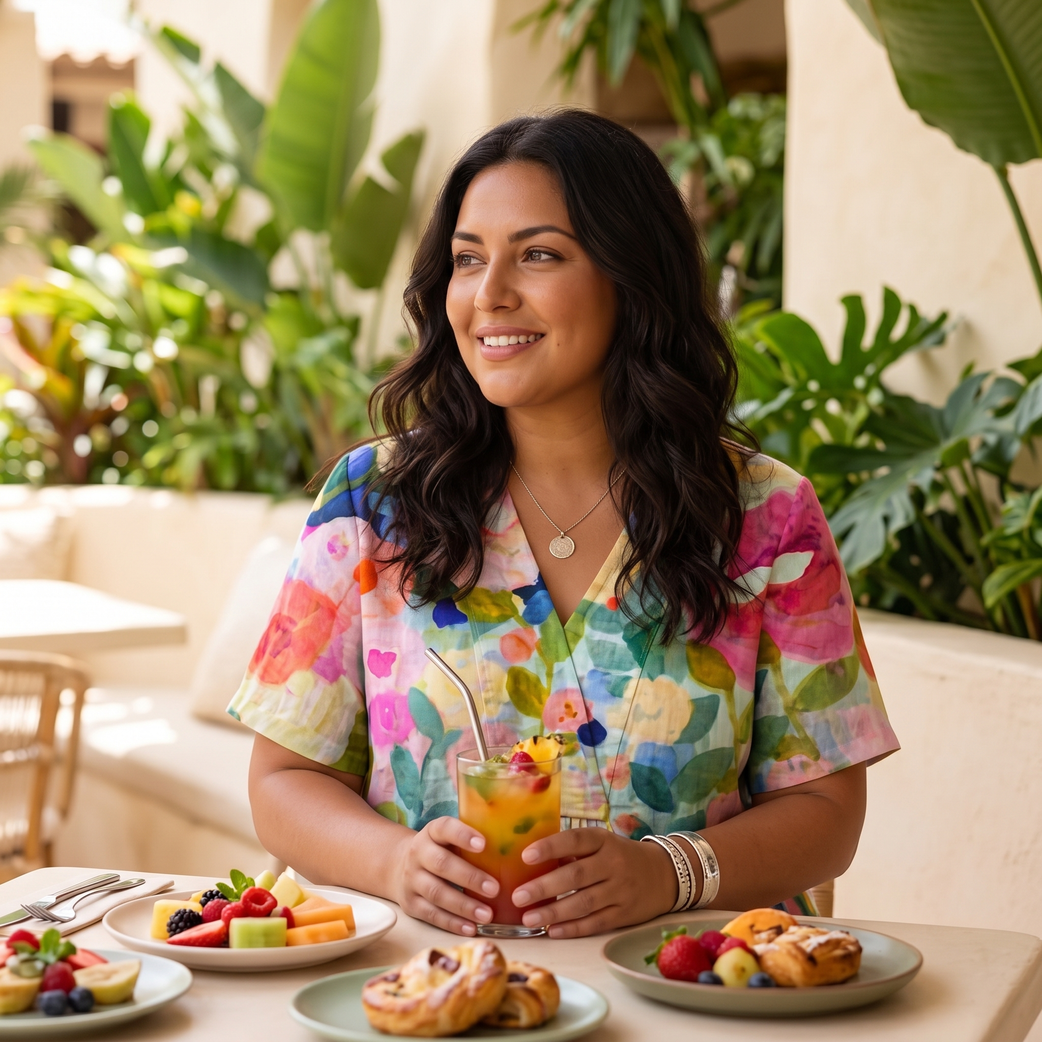 Florenza – Women's Painted Floral Plus-Size Midi Dress