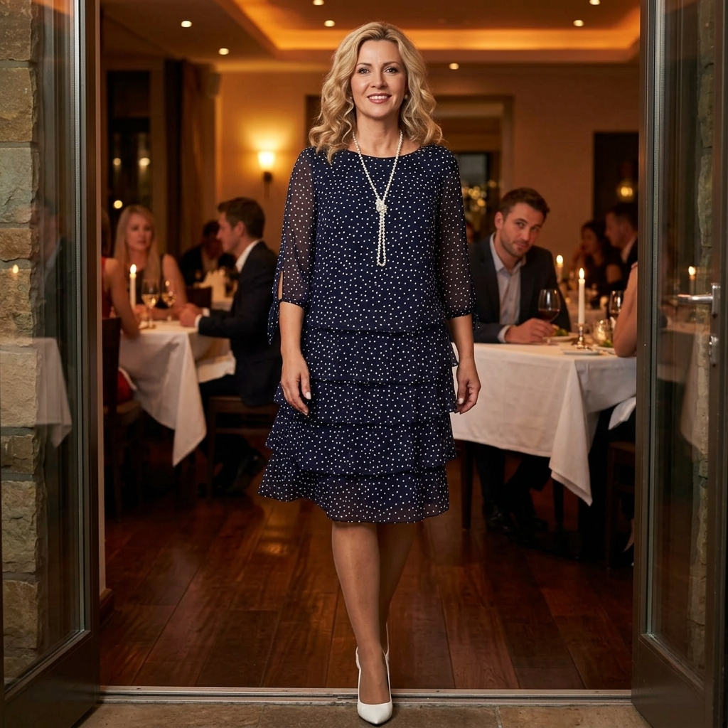 Florenne - Layered Chiffon Polka Dot Dress