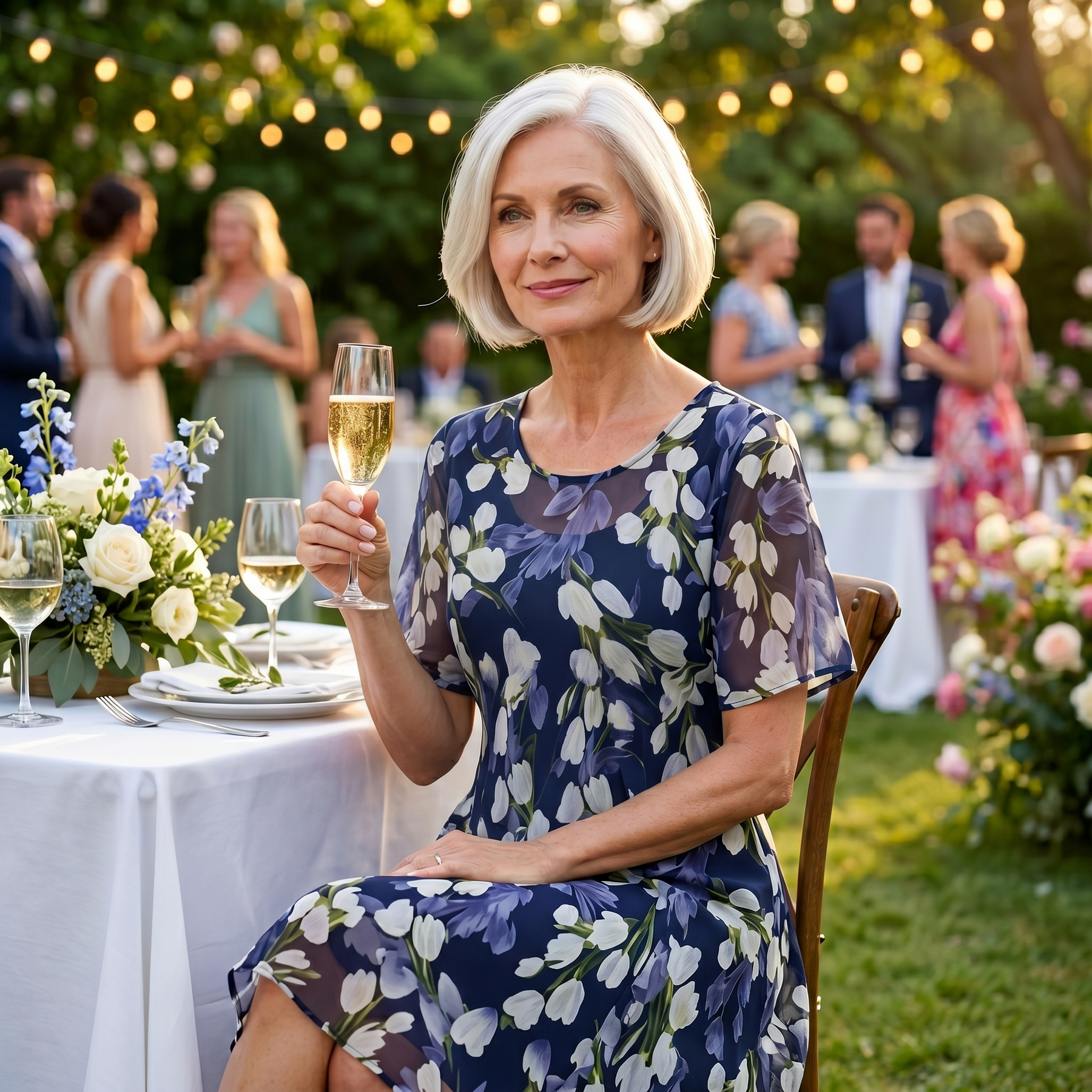 Florenza – Women's Elegant Navy Floral Midi Dress